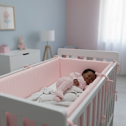 Bébé endormie et protégée par un tour de lit bébé SimpleChic™ rose