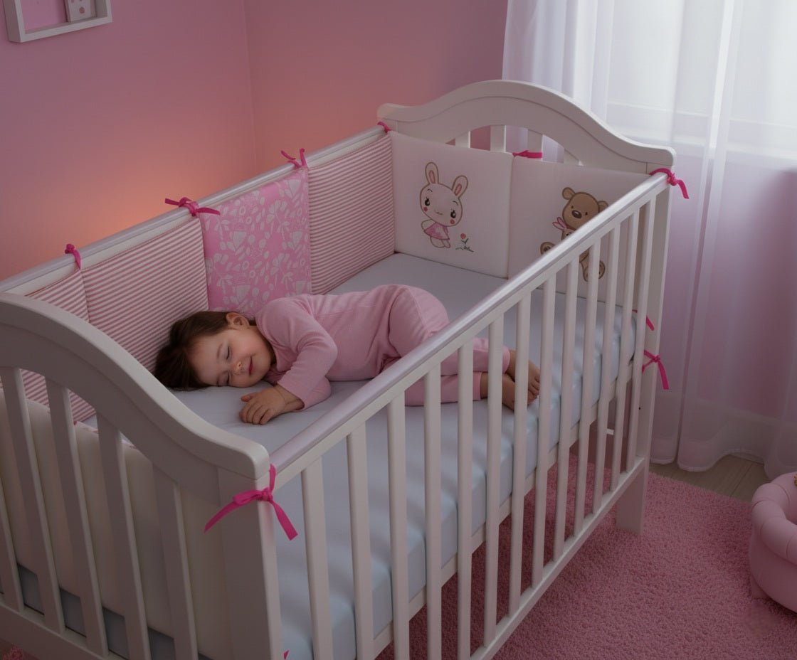 BEBE ENDORMIE ET PROTEGEE PAR UN TOUR DE LIT POUR BEBE LAPINOURSON