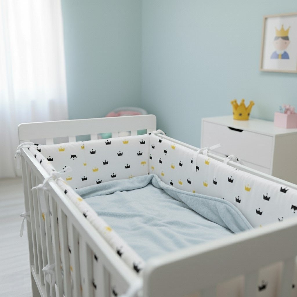 Décor bleu avec un tour de lit Couronnes jaune et noir