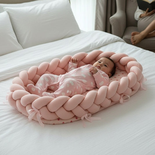 BEBE ALLONGEE DANS UN REDUCTEUR DE LIT TRESSE HEARTCOCOON