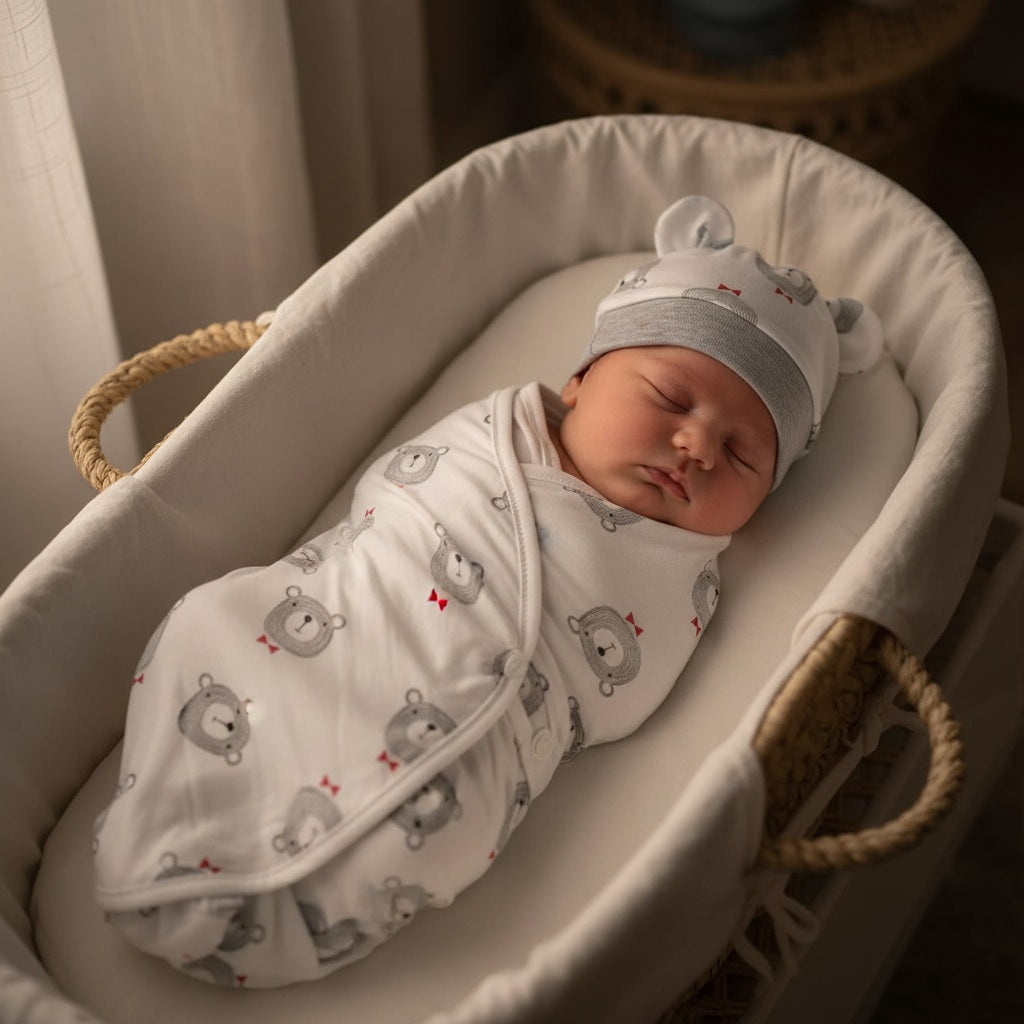 Bébé endormi avec une Couverture emmaillotage Câlin d'Ours