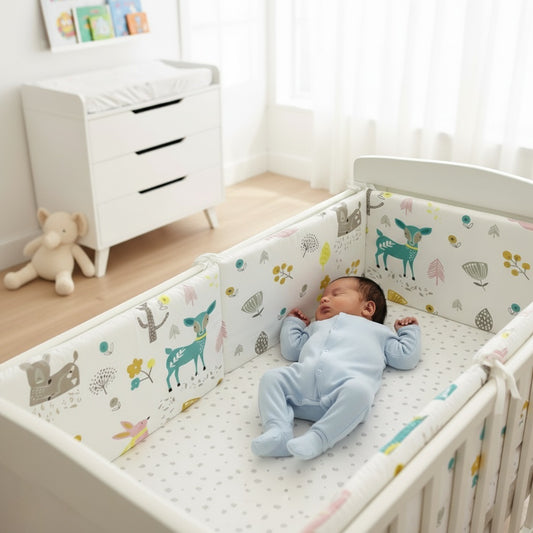 Bébé endormi et protégé par un tour de lit bébé Paysage des bois