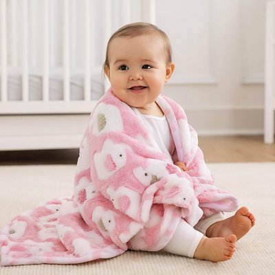Bébé recouverte avec une couverture bébé Éléphanteau rose