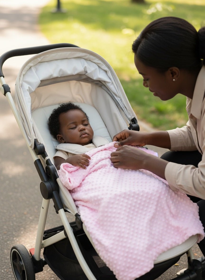 Couverture bébé Bulles douces rose dans une poussette