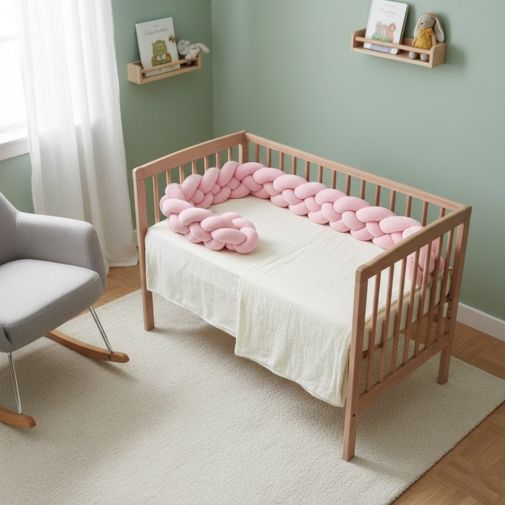 Décor avec une Tresse de lit bébé rose 4 brins