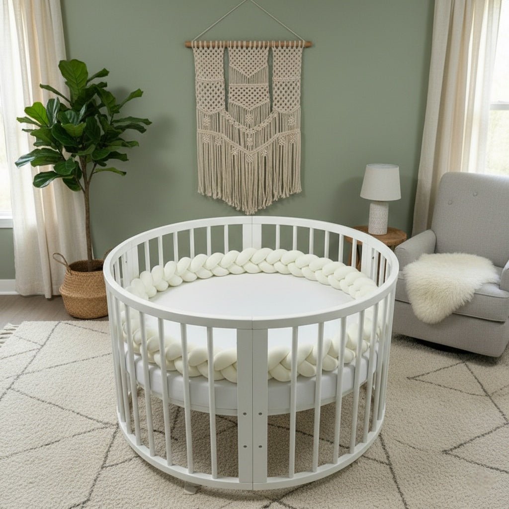 Tresse de lit bébé blanc cassé 3 brins dans un berceau circulaire