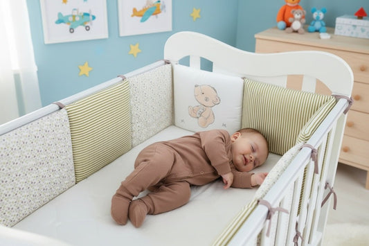 Bébé endormi et protégé par un TOUR DE LIT POUR BEBE Ourson
