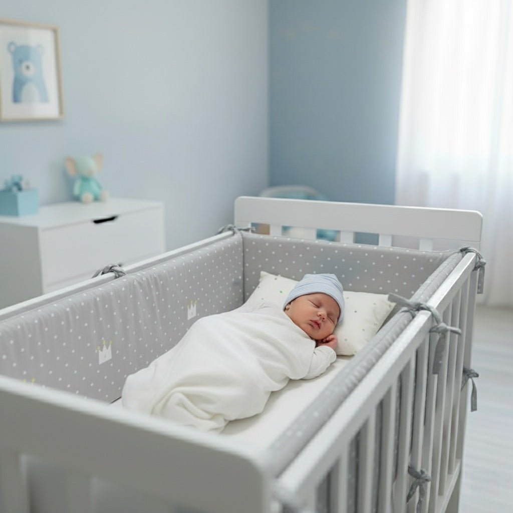 Bébé endormi et protégé par un Tour de lit Royal Cocoon™ gris