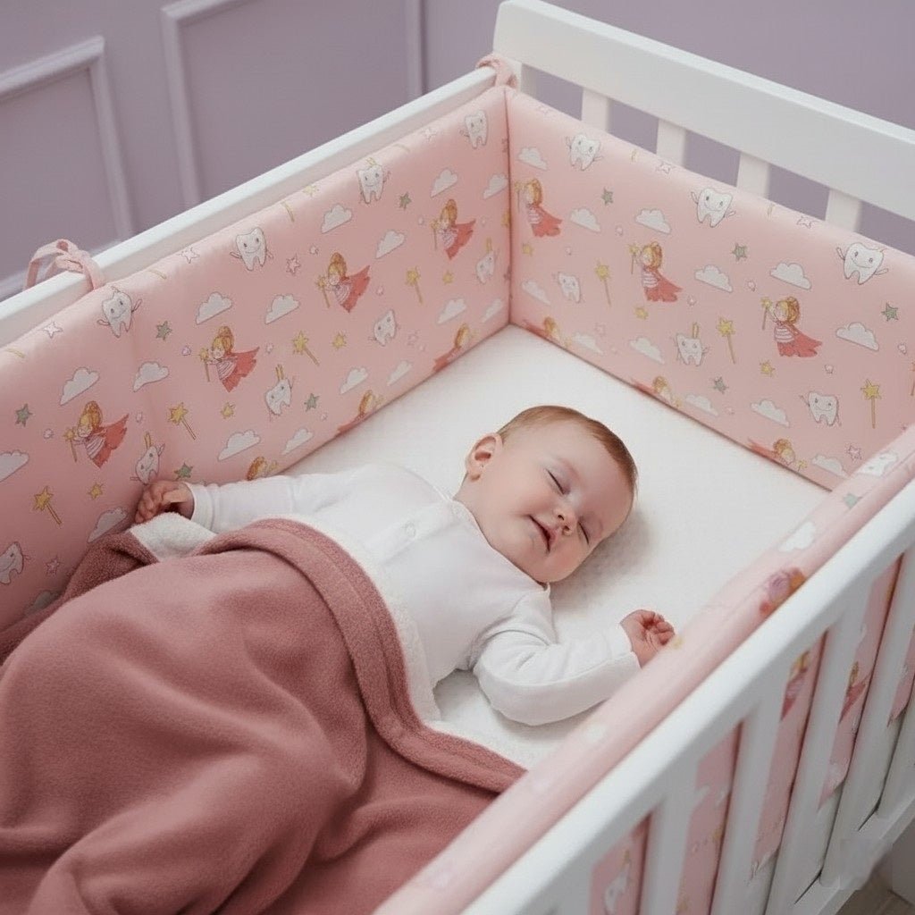 Bébé endormie et protégée par un tour de lit bébé Fée
