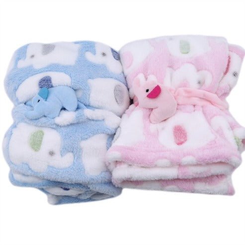 Couverture bébé Éléphanteau bleue et rose