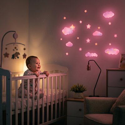 Bébé admirant nos Stickers muraux