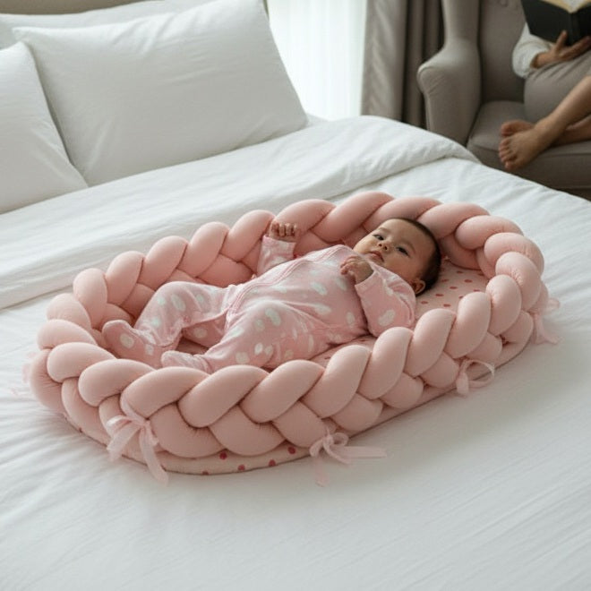 BEBE ALLONGEE DANS UN REDUCTEUR DE LIT TRESSE HEARTCOCOON