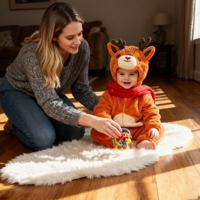 Bébé arborant notre Déguisement bébé Cerf