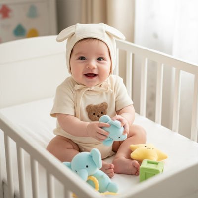 BEBE ASSIS AVEC NOTRE PYJAMA BEBE PETIT OURSON BEIGE