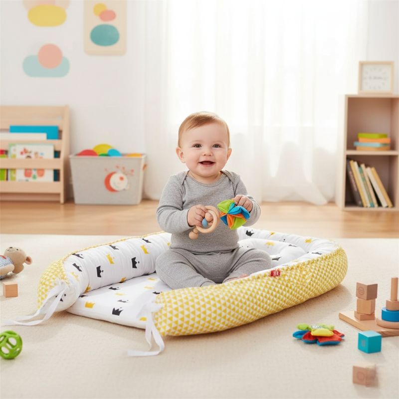 Bébé assis sur notre réducteur cododo NidPortableBébé Royal