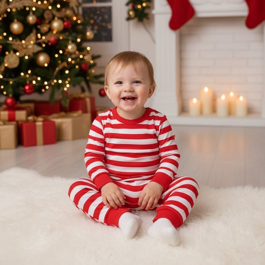 Bébé au pieds du sapin avec notre Pyjama Noel Famille SantaWish™