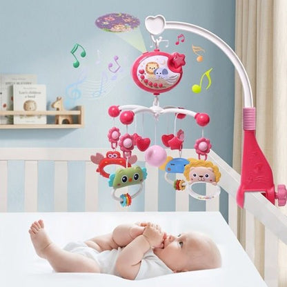 Bébé captivé par notre mobile musical bébé | Projecteur, télécommande et hochets détachables