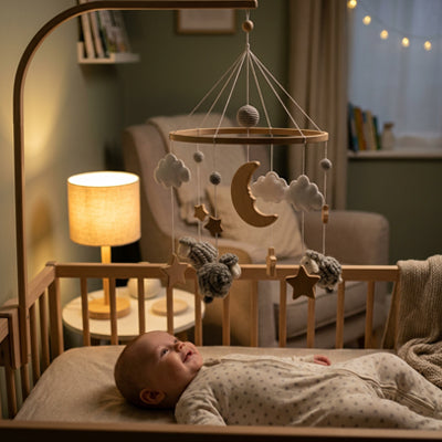 Bébé émerveillé par notre mobile bébé pour apaiser et occuper bébé