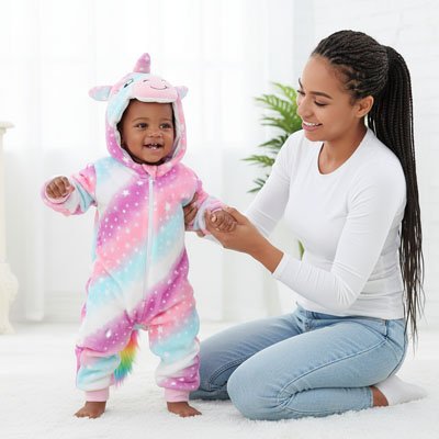 Bébé émerveillée par notre Déguisement bébé Licorne