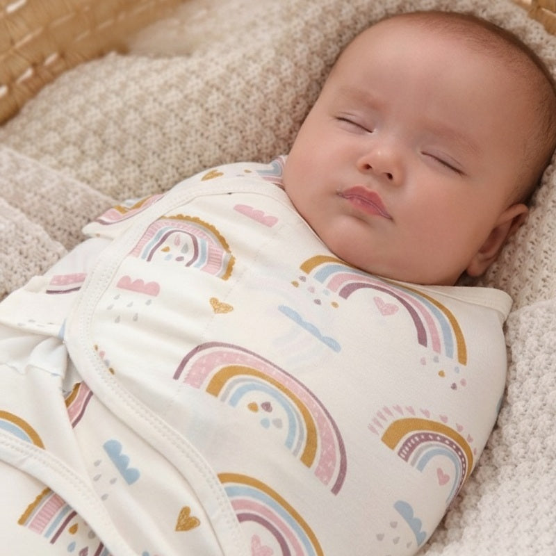 Bébé endormi avec Emmaillotage Couverture Arc-en-ciel