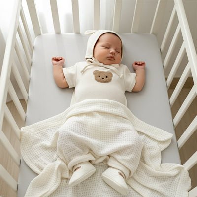 BEBE ENDORMI AVEC NOTRE PYJAMA BEBE PETIT OURSON BEIGE