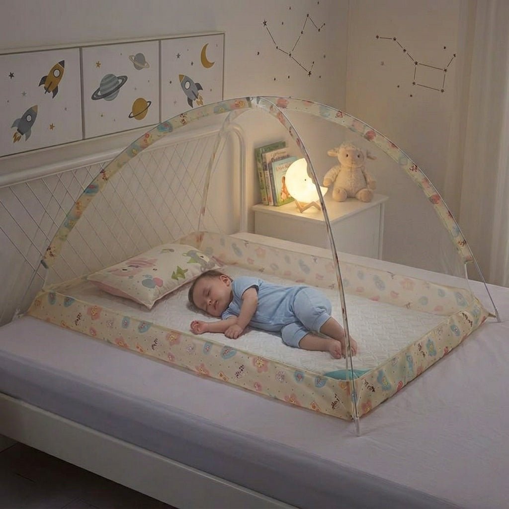 BEBE ENDORMI DANS NOTRE MOUSTIQUAIRE BEBE LIT DREAMYDOME BEIGE