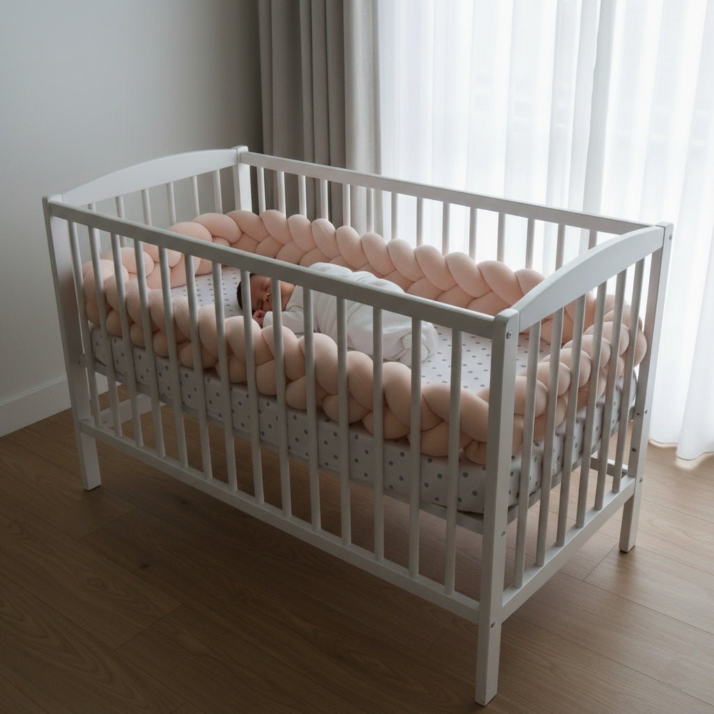 Bébé endormi et protégé par une Tresse de lit rose pâle 3 brins