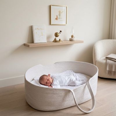 Bébé endormi paisiblement dans notre Couffin SimpleChic™