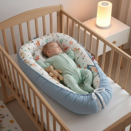 Bébé endormi sur notre Réducteur de lit bébé Manège enchanté dans son berceau