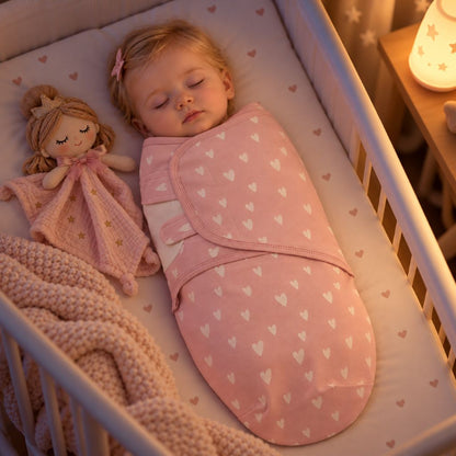 Bébé endormie avec notre Couverture d emmaillotage Douceur de cœur