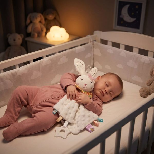 Bébé endormie avec notre doudou lapin Lapinea™ blanc