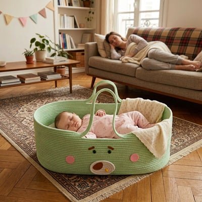 Bébé endormie dans notre Couffin bébé MintyNest™ près de maman