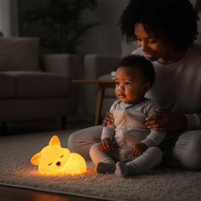 Bébé et maman avec notre veilleuse bébé FoxNightLight™