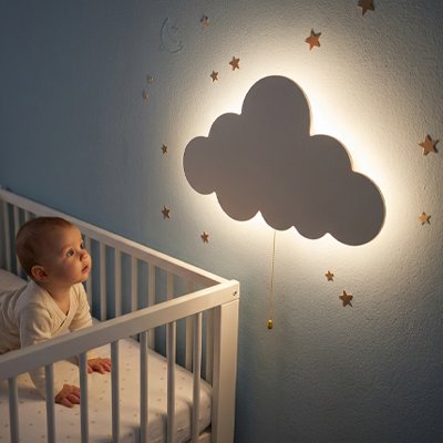 Bébé fasciné par notre Veilleuse murale