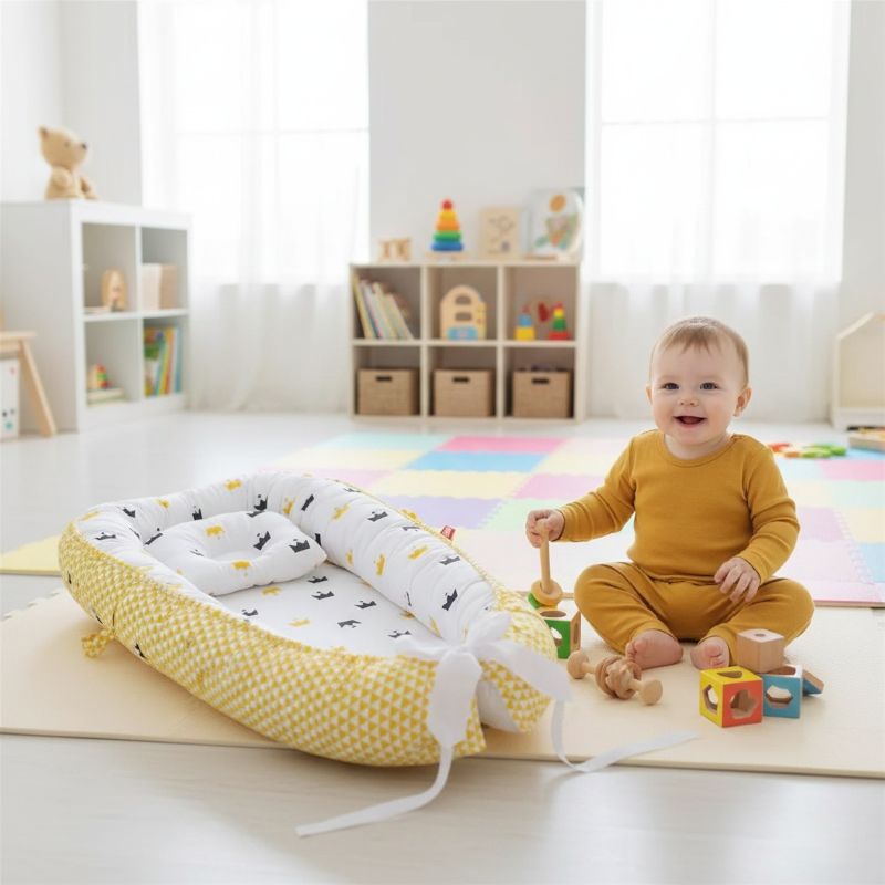 Bébé jouant près de notre réducteur cododo NidPortableBébé Royal