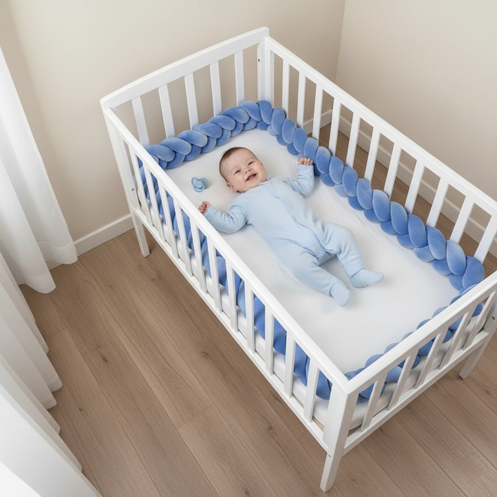 BEBE PROTEGE AVEC UNE TRESSE DE LIT BEBE BLEU FONCE 3 BRINS