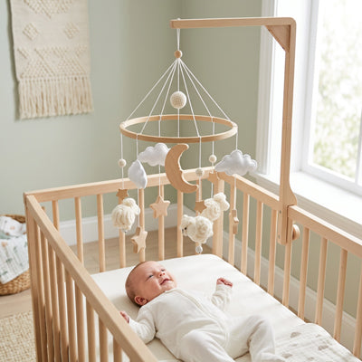 Bébé regardant notre mobile bébé pour apaiser et occuper bébé