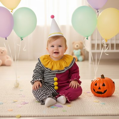 Bébé souriant avec notre Déguisement bébé noir / grenat