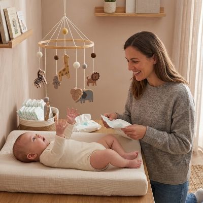 Change facile avec notre suspension lit bébé Animaux Safari