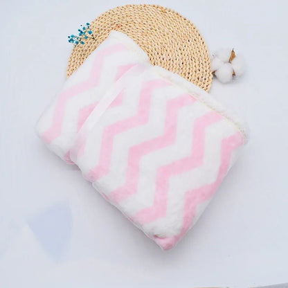 Couverture bébé Double-face Sherpa rayures rose blanc