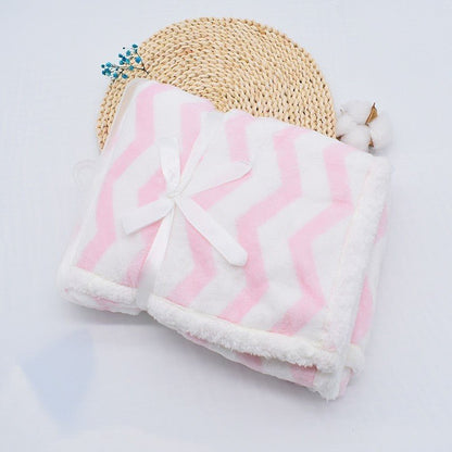 Couverture bébé Double-face Sherpa rayures rose blanc