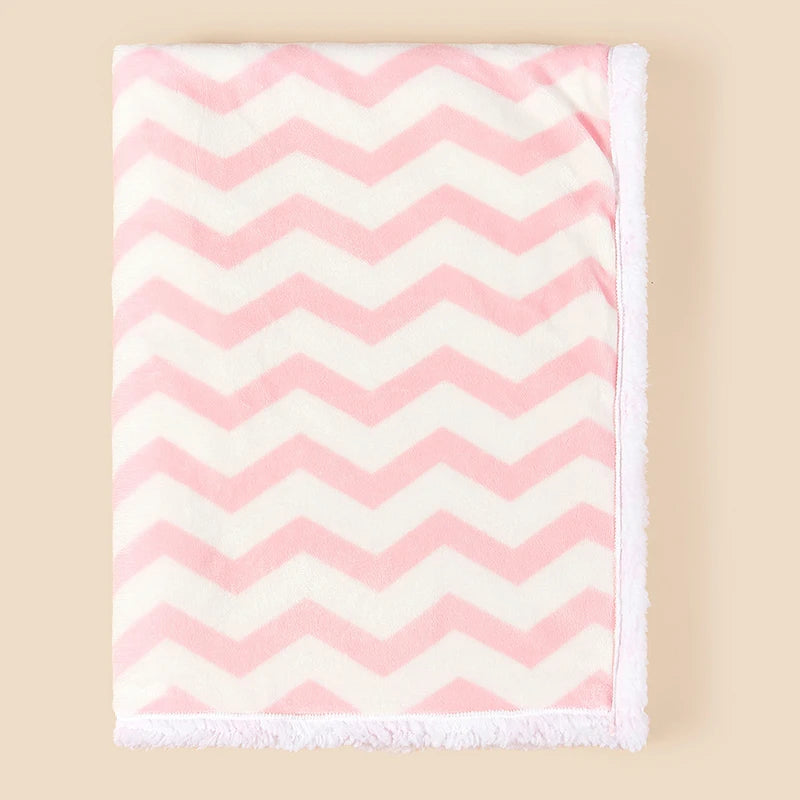 Couverture bébé Double-face Sherpa rayures rose blanc