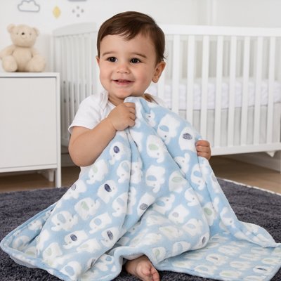 Couverture bébé Éléphanteau bleue avec un bébé