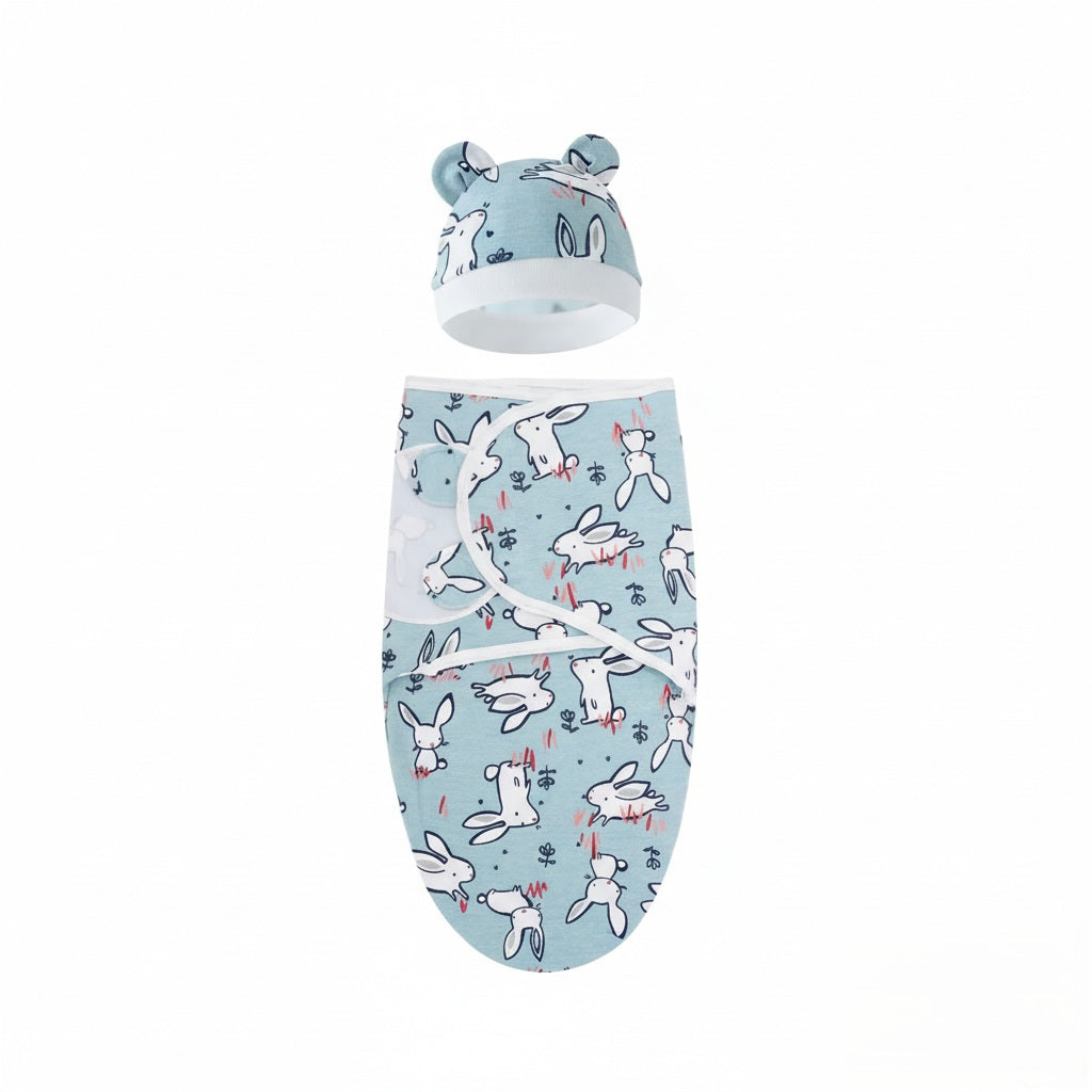 Couverture emmaillotage lapin bleue