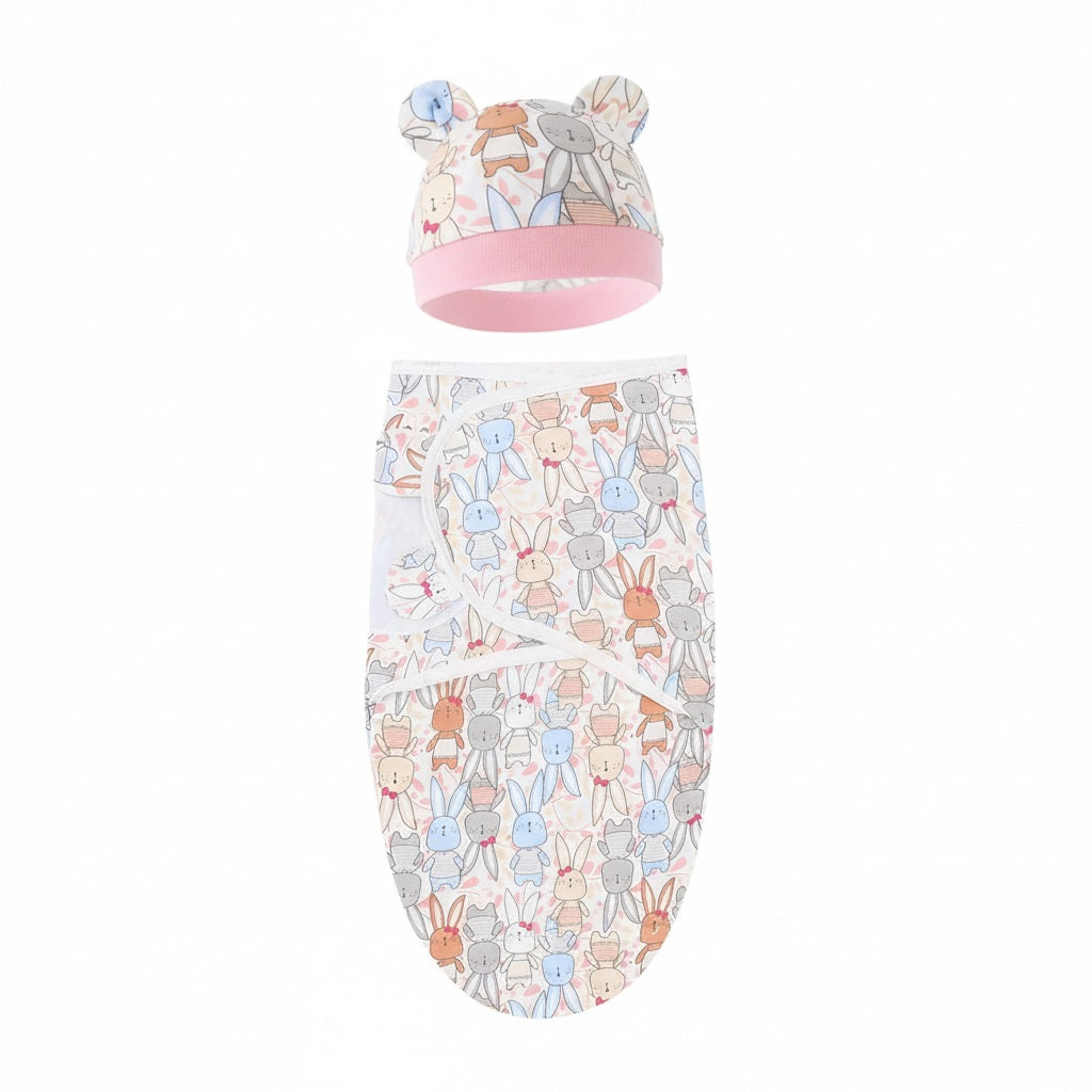 Couverture emmaillotage lapin rose multicolore