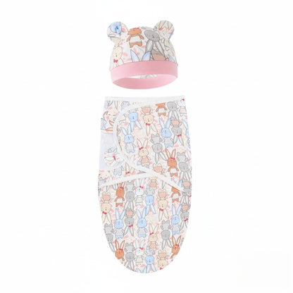 Couverture emmaillotage lapin rose multicolore