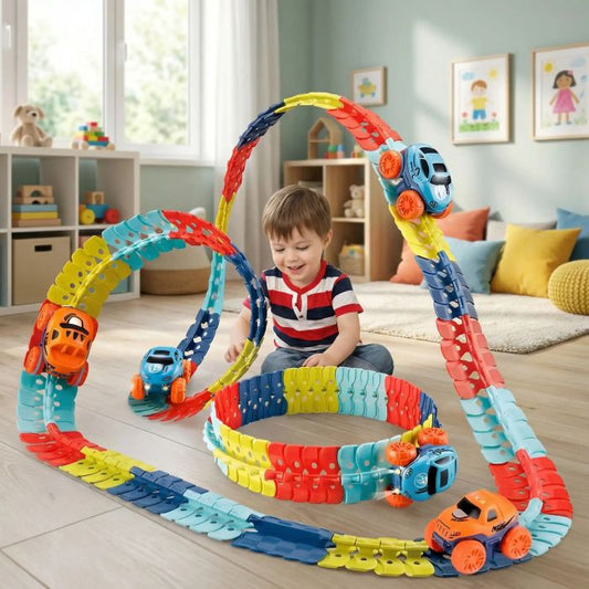 Enfant s'amusant avec notre circuit voiture enfant Changeable Track