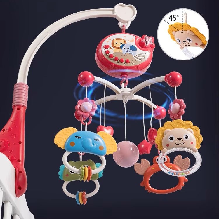 Inclinaison 45° de notre mobile musical bébé | Projecteur, télécommande et hochets détachables