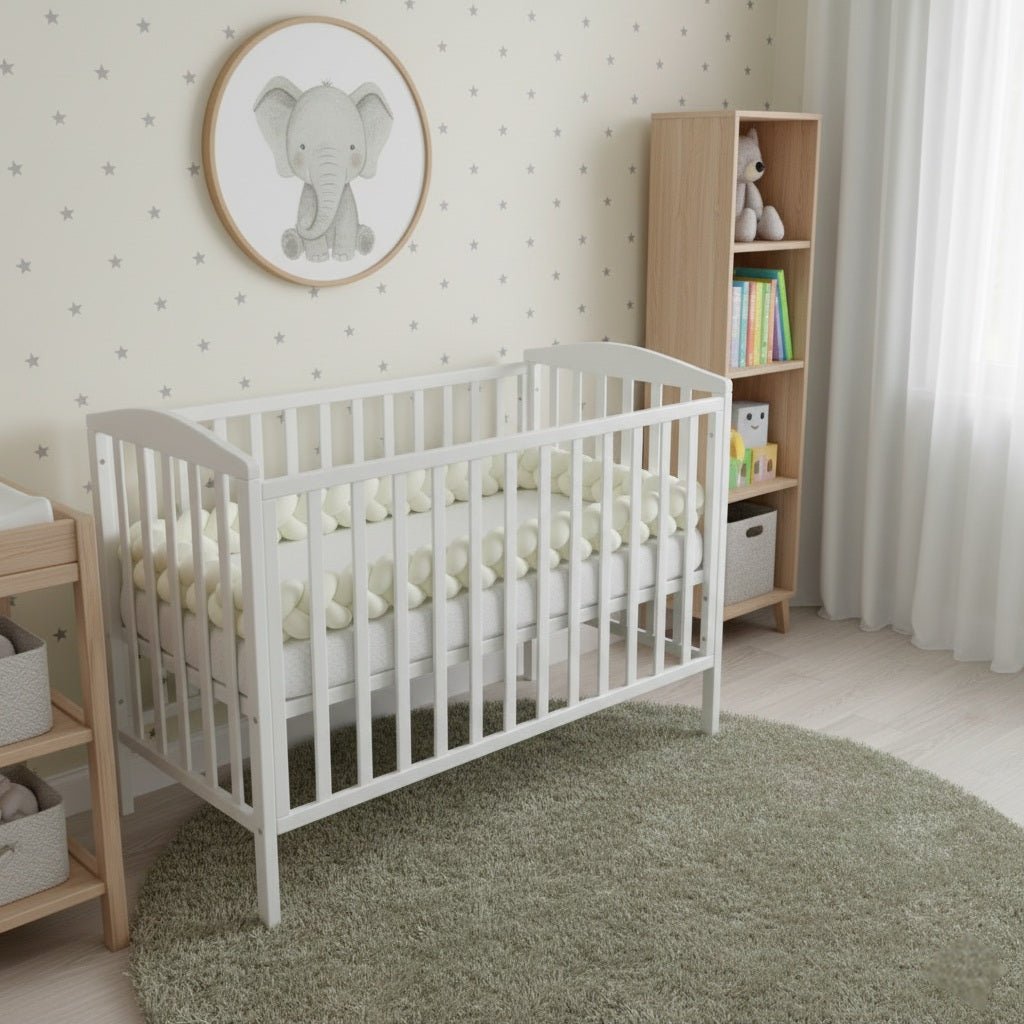 Lit avec une Tresse de lit bébé blanc cassé 3 brins