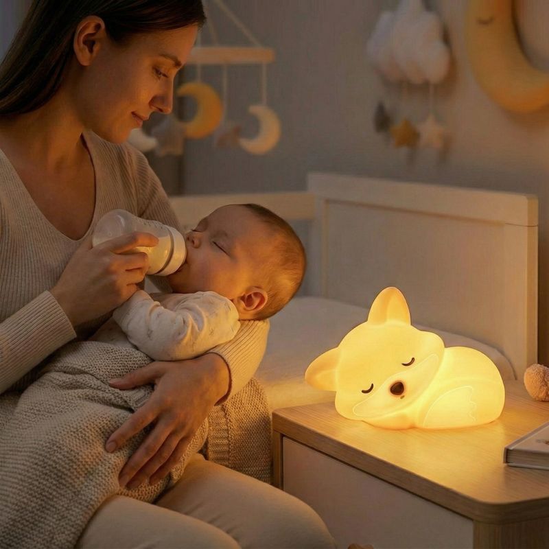 Maman allaitant bébé avec notre veilleuse bébé FoxNightLight™
